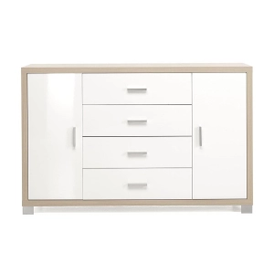 Buffet 2 portes et 4 tiroirs 137 cm en bois blanc brillant - AMAL