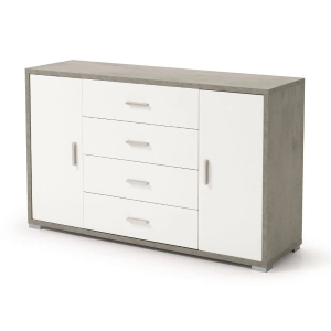 Buffet 2 portes et 4 tiroirs 137 cm en Bois Ciment - AMAL