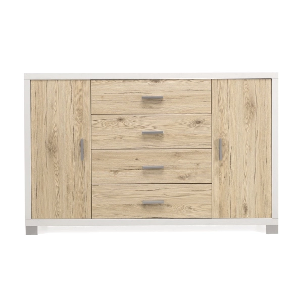 Aparador con 2 puertas y 4 cajones 137 cm en madera de Roble Rústico - AMAL