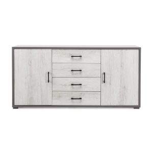 Buffet 2 portes et 4 tiroirs centraux 174 cm en mélaminé Frêne Blanc - VALE