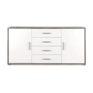 Buffet 2 portes et 4 tiroirs centraux 174 cm en mélaminé Chêne Blanc - VALE