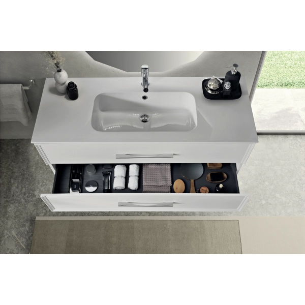 Mueble de baño suspendido moderno base 100 CLASSIC con 2 cajones y lavabo,BLANCO MATE