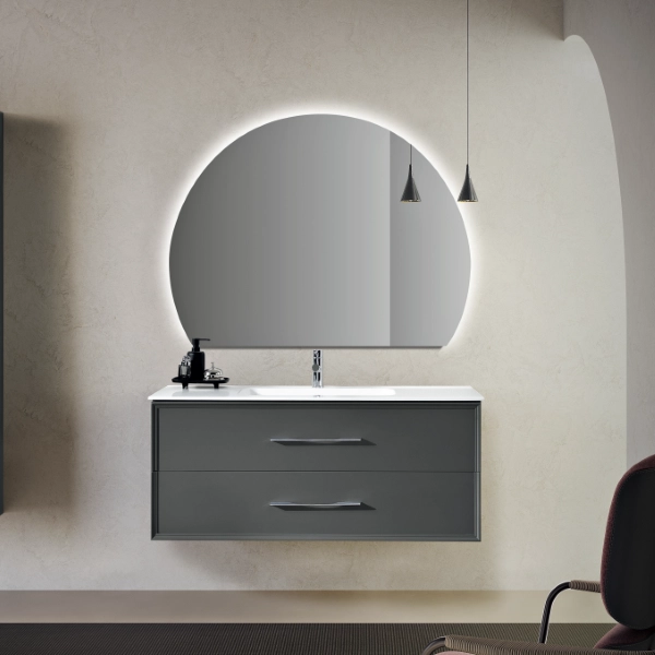 Meuble de salle de bain suspendu moderne base 100 CLASSIC avec 2 tiroirs et lavabo, ANTHRACITE MAT