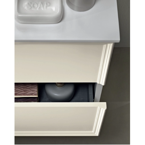 Mueble de baño independiente moderno con base 100 CLASSIC con 2 cajones y lavabo MARFIL MATE
