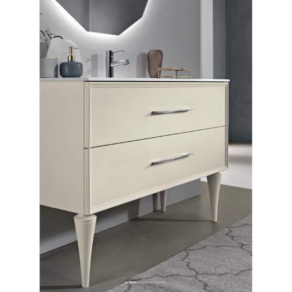 Mueble de baño independiente moderno con base 100 CLASSIC con 2 cajones y lavabo MARFIL MATE