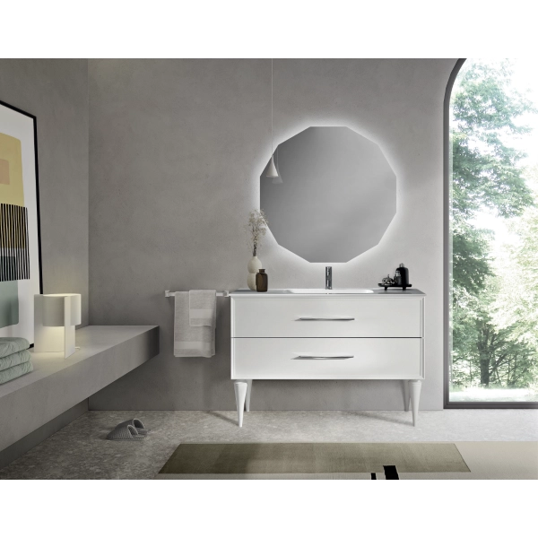 Meuble de salle de bain moderne sur pied avec base 100 CLASSIC avec 2 tiroirs et lavabo BLANC MAT