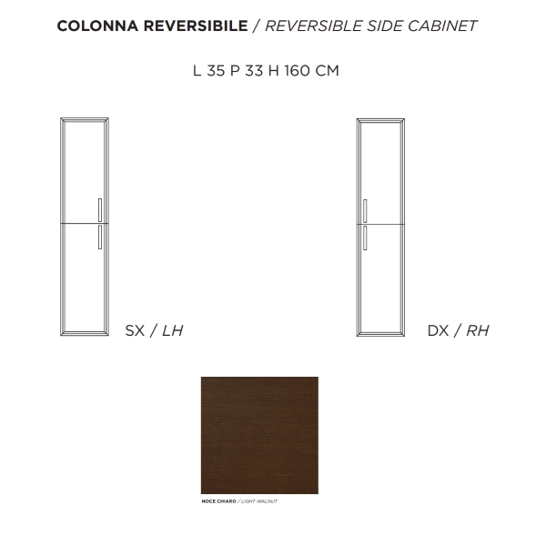 Columna de baño moderna reversible CLASSIC con 2 puertas LIGHT WALNUT