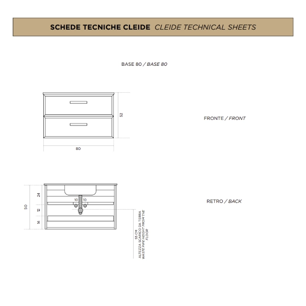 Mobile bagno moderno 80 cm - Grigio Perla - 2 cassetti - Lavabo - CLEIDE