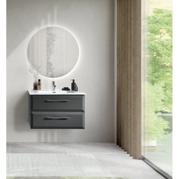 Meuble de salle de bain suspendu moderne CLEIDE base 80cm avec 2 tiroirs et lavabo, ANTHRACITE MAT