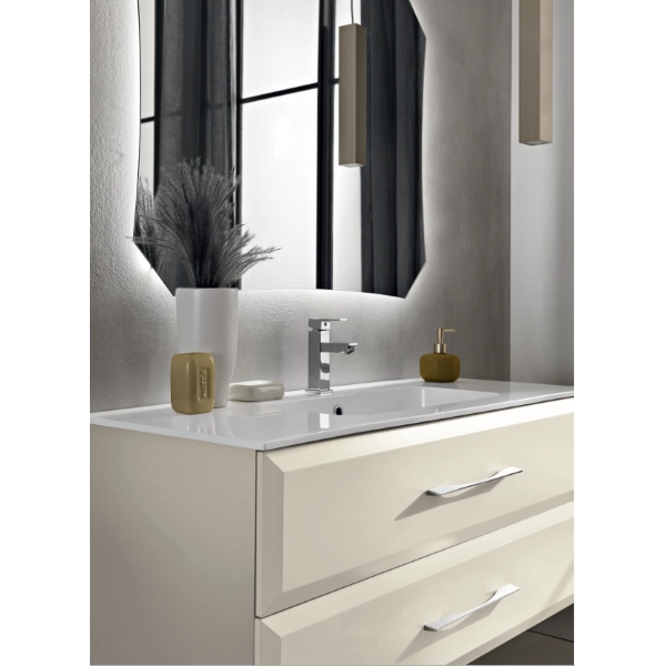 Meuble de salle de bain suspendu moderne base 120 CLEIDE avec 2 tiroirs et lavabo, IVOIRE MAT