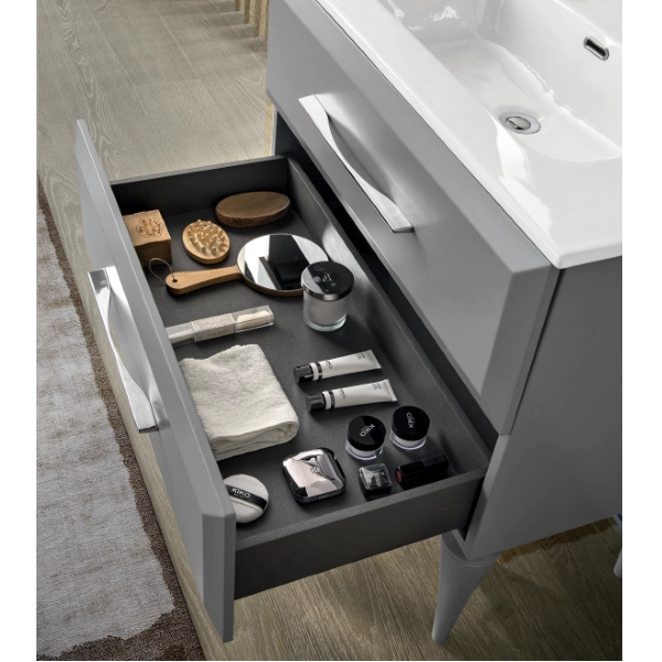 CLEIDE Mueble de baño suspendido moderno base 80cm con 2 cajones y lavabo, GRIS PERLA