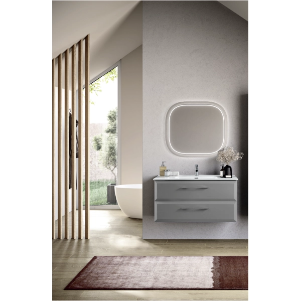 CLEIDE Mueble de baño suspendido moderno base 80cm con 2 cajones y lavabo, GRIS PERLA
