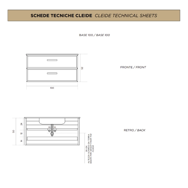 Modern ground bathroom cabinet base 100 CLEIDE with 2 drawers and matt anthracite washbasin...