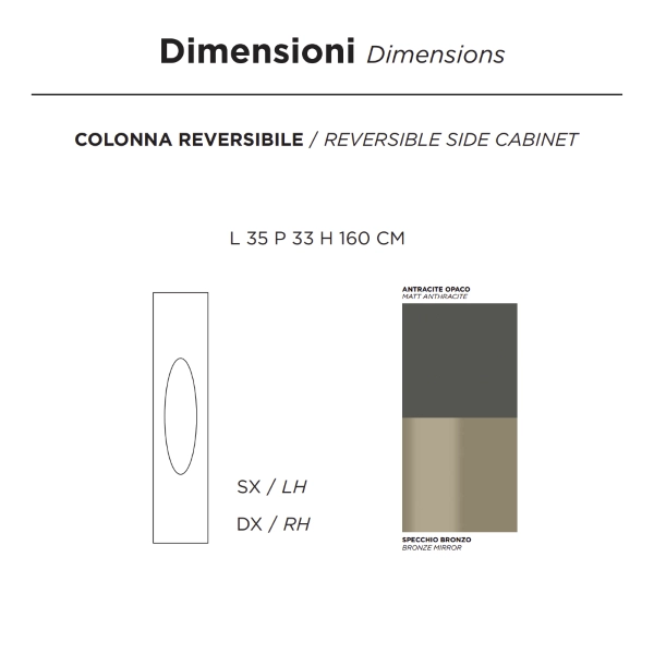 Colonne de salle de bain suspendue moderne LIA anthracite avec inserts en verre miroir bronze