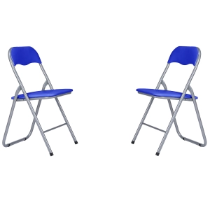 Padded space-saving folding chair with metal frame and eco-leather seat BLUE SET 2 PIECES