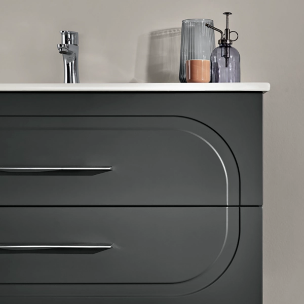 Meuble de salle de bain suspendu moderne avec base 100 CASPIO avec 2 tiroirs et lavabo ANTHRACITE MAT