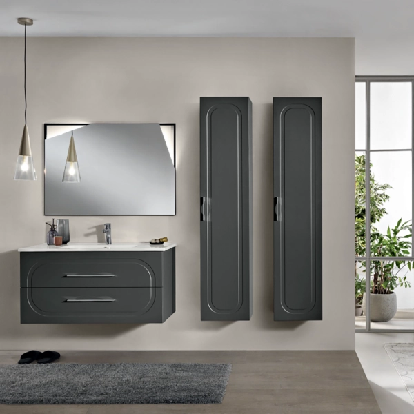 Meuble de salle de bain suspendu moderne avec base 100 CASPIO avec 2 tiroirs et lavabo ANTHRACITE MAT