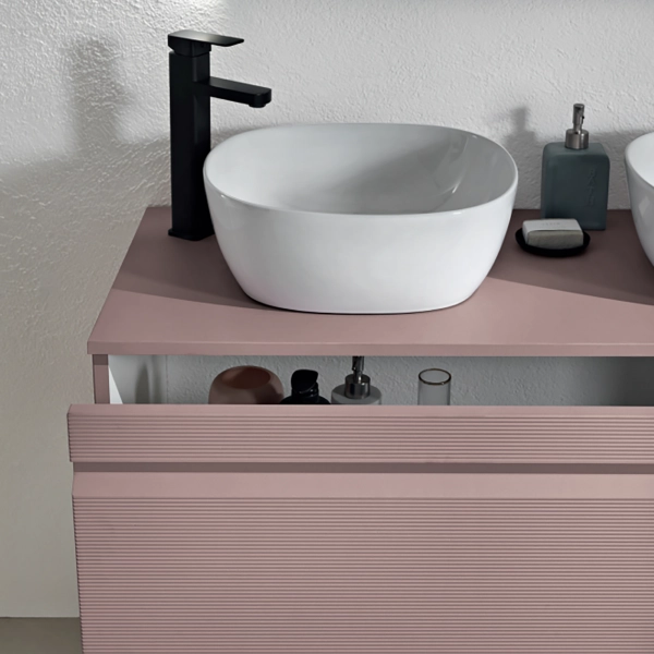 Salle de bain complète suspendue avec socle 120 avec 2 vasques sur pied - RIO rose poudré