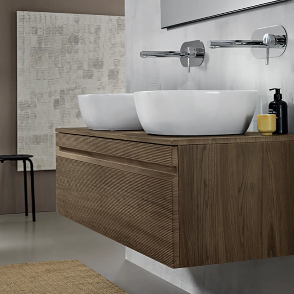Salle de bain complète suspendue avec base miroir 120 LED et 2 vasques sur pied - RIO Tek