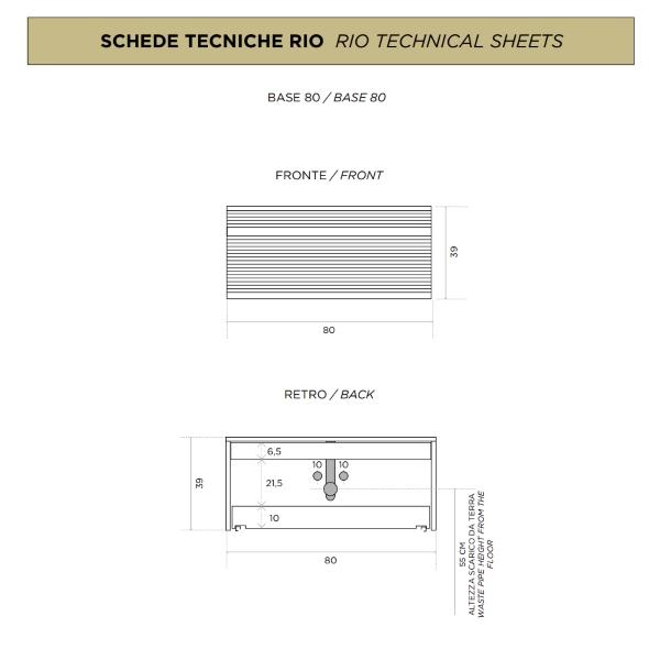 Salle de bain complète suspendue avec 2 bases miroir LED et vasque sur pied - RIO Grigio