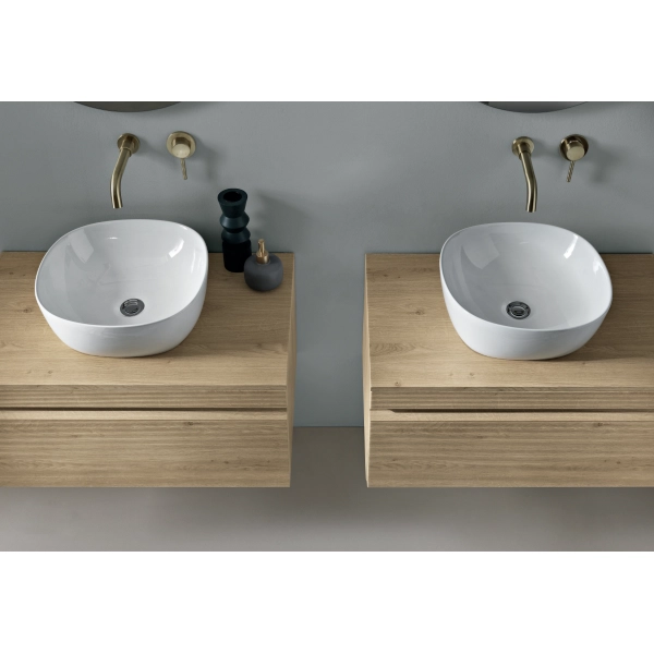 Salle de bain complète suspendue avec base double 80 et vasque et 2 miroirs - RIO Chêne clair