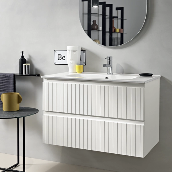 Meuble de salle de bain suspendu moderne avec base ARTICO 80 avec 2 tiroirs et lavabo BLANC MAT