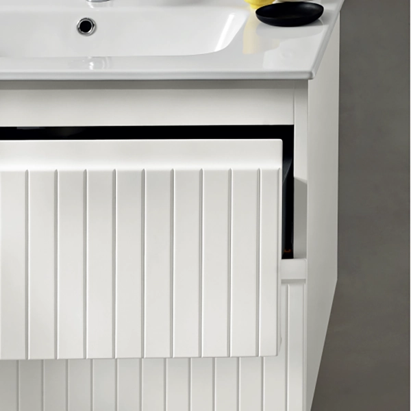 Meuble de salle de bain suspendu moderne avec base ARTICO 80 avec 2 tiroirs et lavabo BLANC MAT