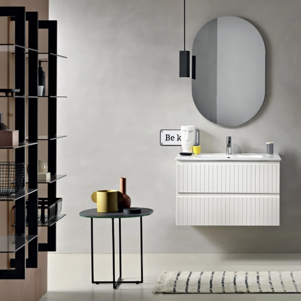 Meuble de salle de bain suspendu moderne avec base ARTICO 80 avec 2 tiroirs et lavabo BLANC MAT