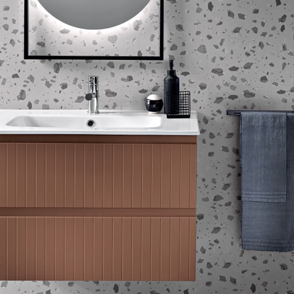Meuble de salle de bain suspendu moderne avec base ARTICO 80 avec 2 tiroirs et lavabo RUGGINE