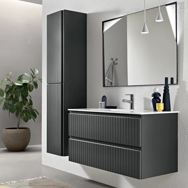 Meuble de salle de bain suspendu moderne avec base 120 ARTICO, 2 tiroirs et lavabo ANTHRACITE