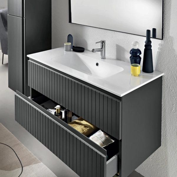 Meuble de salle de bain suspendu moderne avec base 120 ARTICO, 2 tiroirs et lavabo ANTHRACITE