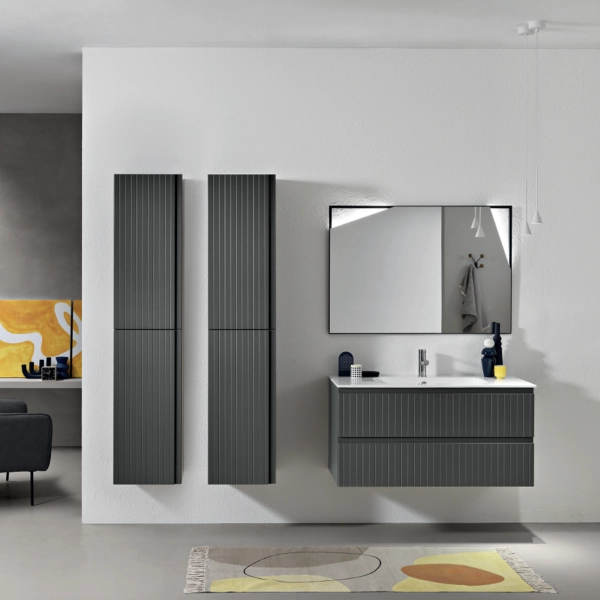 Meuble de salle de bain suspendu moderne avec base 120 ARTICO, 2 tiroirs et lavabo ANTHRACITE