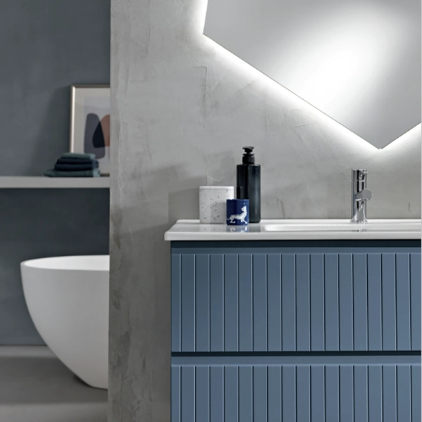 Mueble de baño suspendido moderno con base 100 ARTICO con 2 cajones y lavabo AZUL