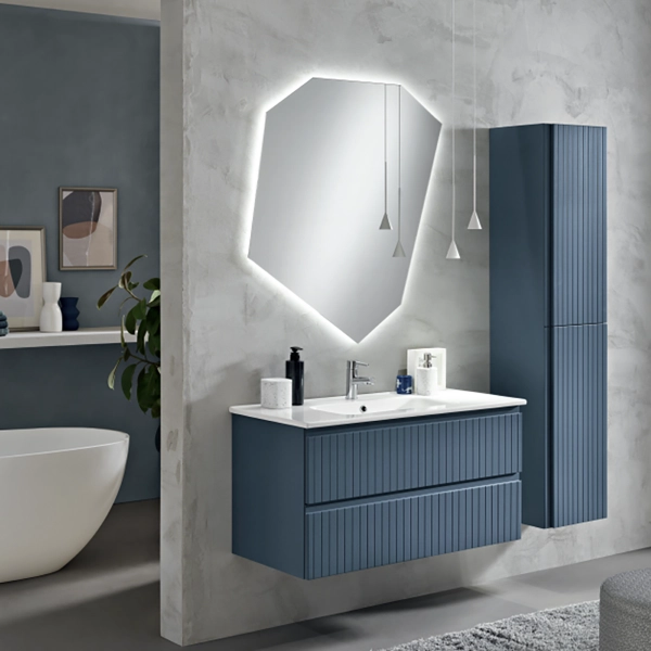 Mueble de baño suspendido moderno con base 100 ARTICO con 2 cajones y lavabo AZUL