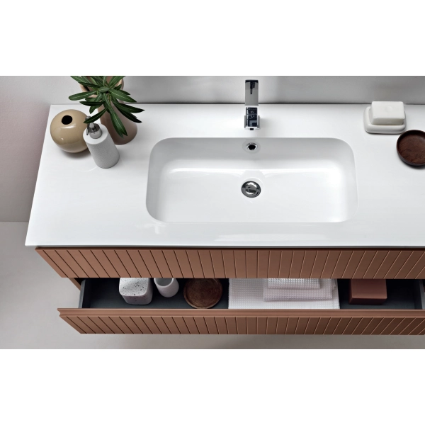 Meuble de salle de bain suspendu moderne avec base ARTICO 120 avec 2 tiroirs et lavabo RUGGINE