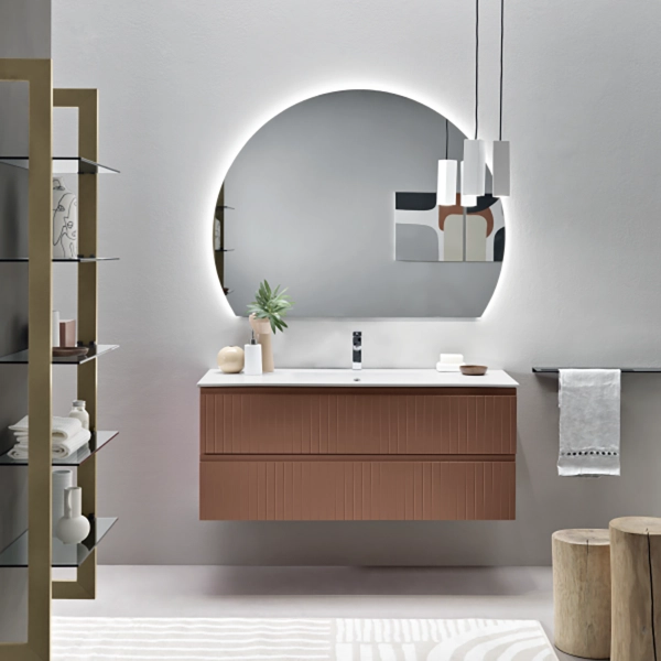 Meuble de salle de bain suspendu moderne avec base ARTICO 120 avec 2 tiroirs et lavabo RUGGINE