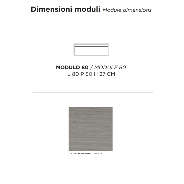Tiroir de salle de bain suspendu PIAVE 80 cm en mélaminé frêne gris tourterelle
