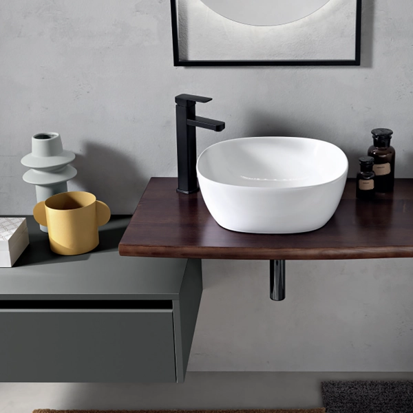 Etagère suspendue pour lavabo de salle de bain 100 cm en bois de noyer BREIS