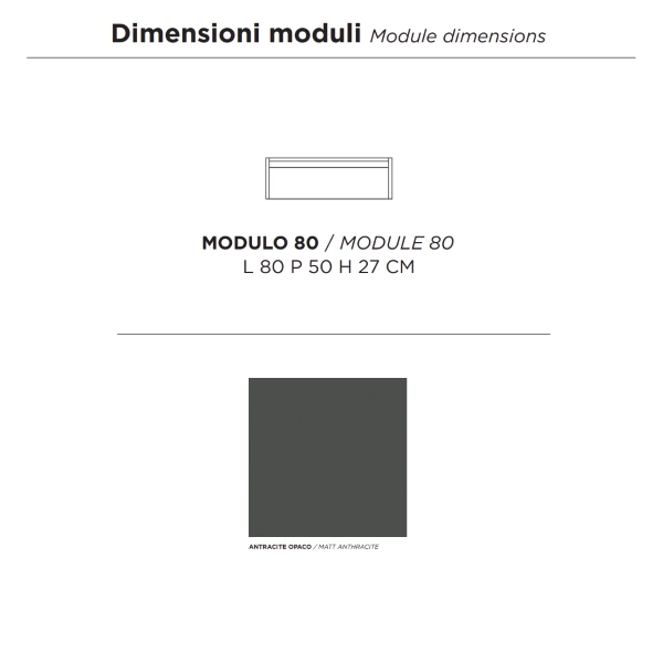 Tiroir de salle de bain suspendu PIAVE 80 cm en mélaminé Anthracite