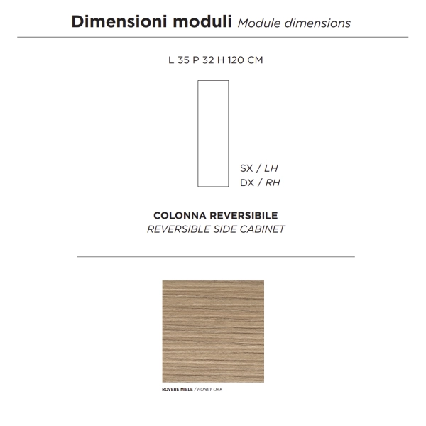 Colonne de salle de bain moderne réversible PIAVE avec 1 porte en Chêne Miel