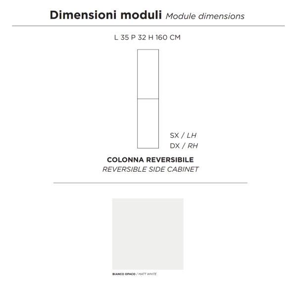 Colonne de salle de bain moderne réversible PIAVE avec 2 portes en blanc mat