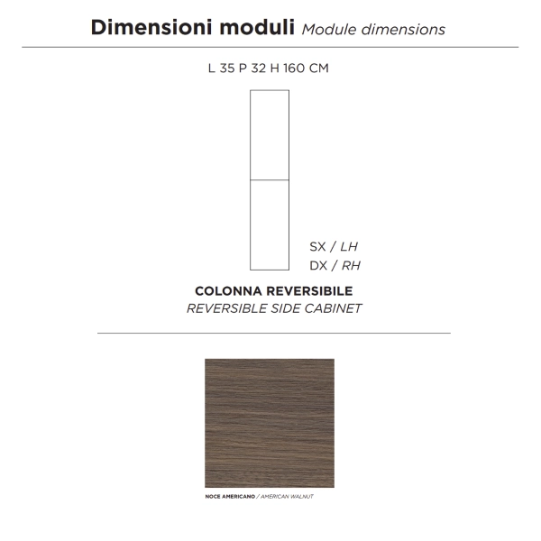 PIAVE columna de baño moderna reversible con 2 puertas en Nogal Americano