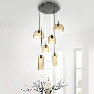 PUCK lámpara de suspensión en vidrio soplado a rayas de color ámbar D60 cm