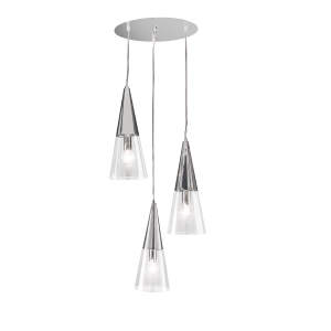Lámpara de suspensión TRENTO con 3 difusores de vidrio soplado Cromo 35 cm