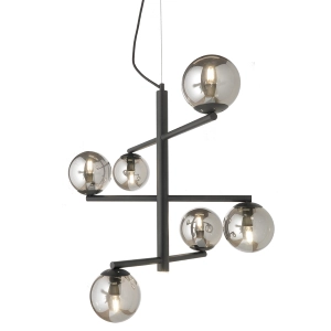 Lámpara colgante GIZAH de 6 luces de metal D76 cm con difusores de vidrio soplado NEGRO