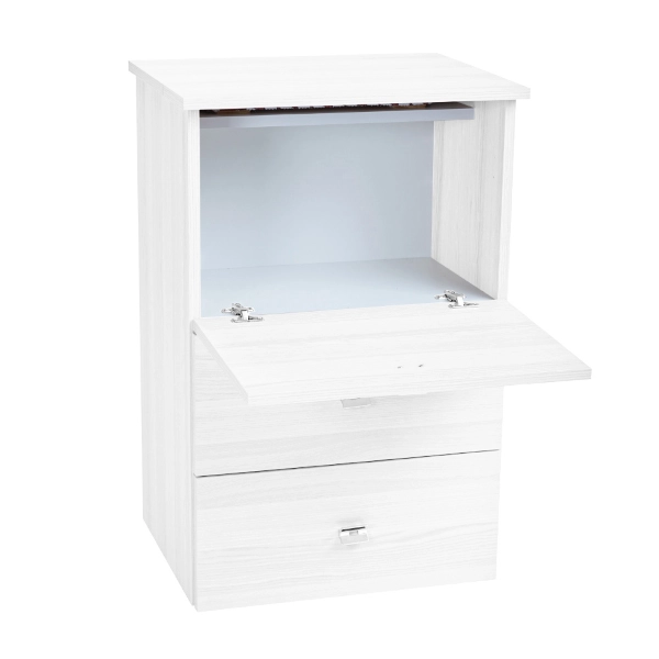 Mueble tabla de planchar retráctil de madera Blanco 55x85h cm con 1 puerta y 2 cajones