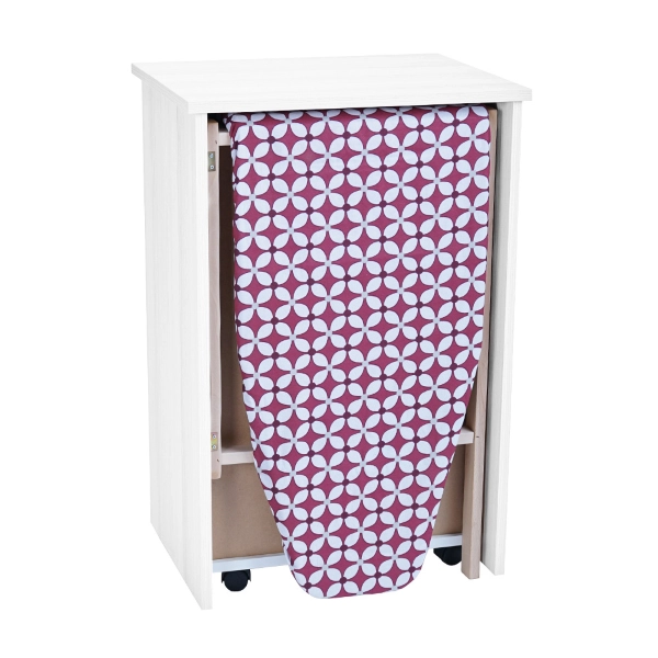 Mueble tabla de planchar retráctil de madera Blanco 55x85h cm con 1 puerta y 2 cajones