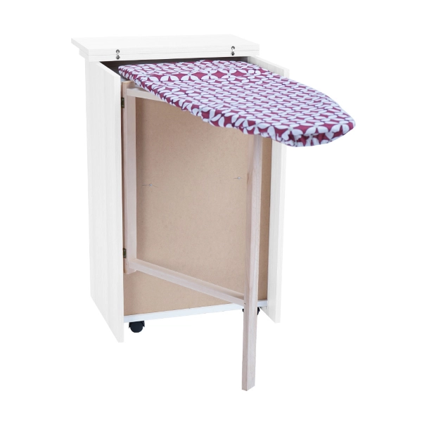 Mueble tabla de planchar retráctil de madera Blanco 55x85h cm con 1 puerta y 2 cajones