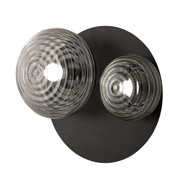 Lámpara de techo TONDO D52 cm con base de metal ahumado y 2 difusores de cristal