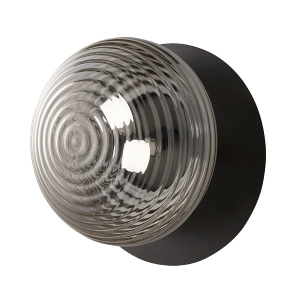 Plafonnier TONDO D46 cm avec socle en métal fumé et diffuseur en verre